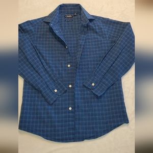 Chaps Boys Long Sleeve Blue Plaid Button Down Dress Shirt,  Size Medium 10-12